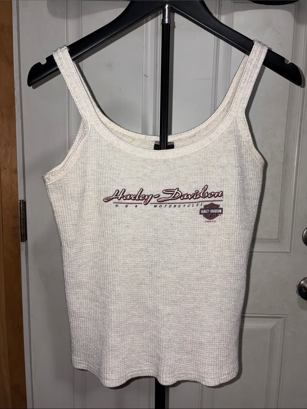 Vintage 2000 Harley Davidson Waffle Knit Beige Tank with Back Graphic Tennessee